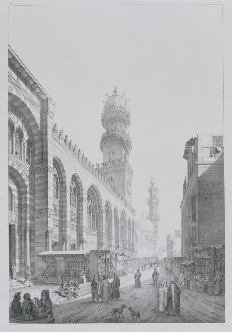 Qalaoun清真寺的外观，来自&39;开罗纪念碑和建筑物&39;的20号板，由Auguste Hibon（1780-1857）1829年刻 作者 帕斯卡尔泽维尔科斯特
