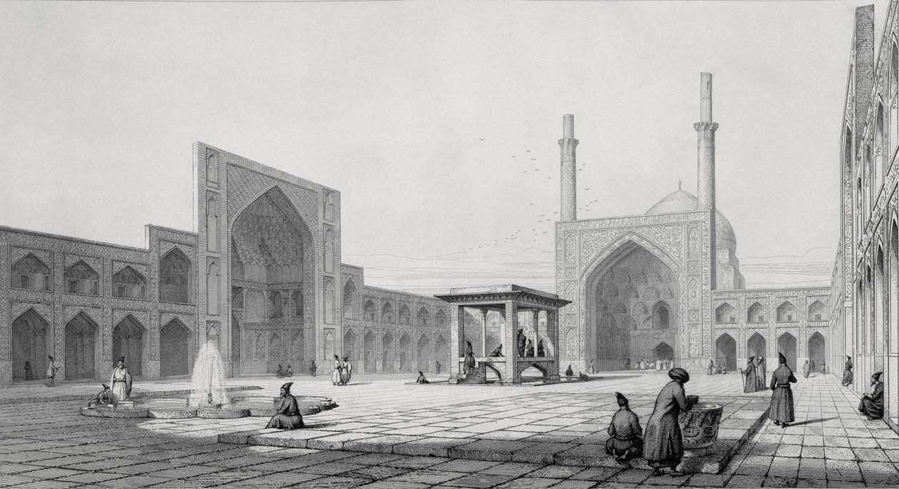 伊斯法罕的星期五清真寺（Masjid-i Djum-ah），来自波斯的&39;Voyage Pittoresque&39;，由Auguste Guillaumot雕刻，由巴黎Lemercier出版，1856年 作者 帕斯卡尔泽维尔科斯特