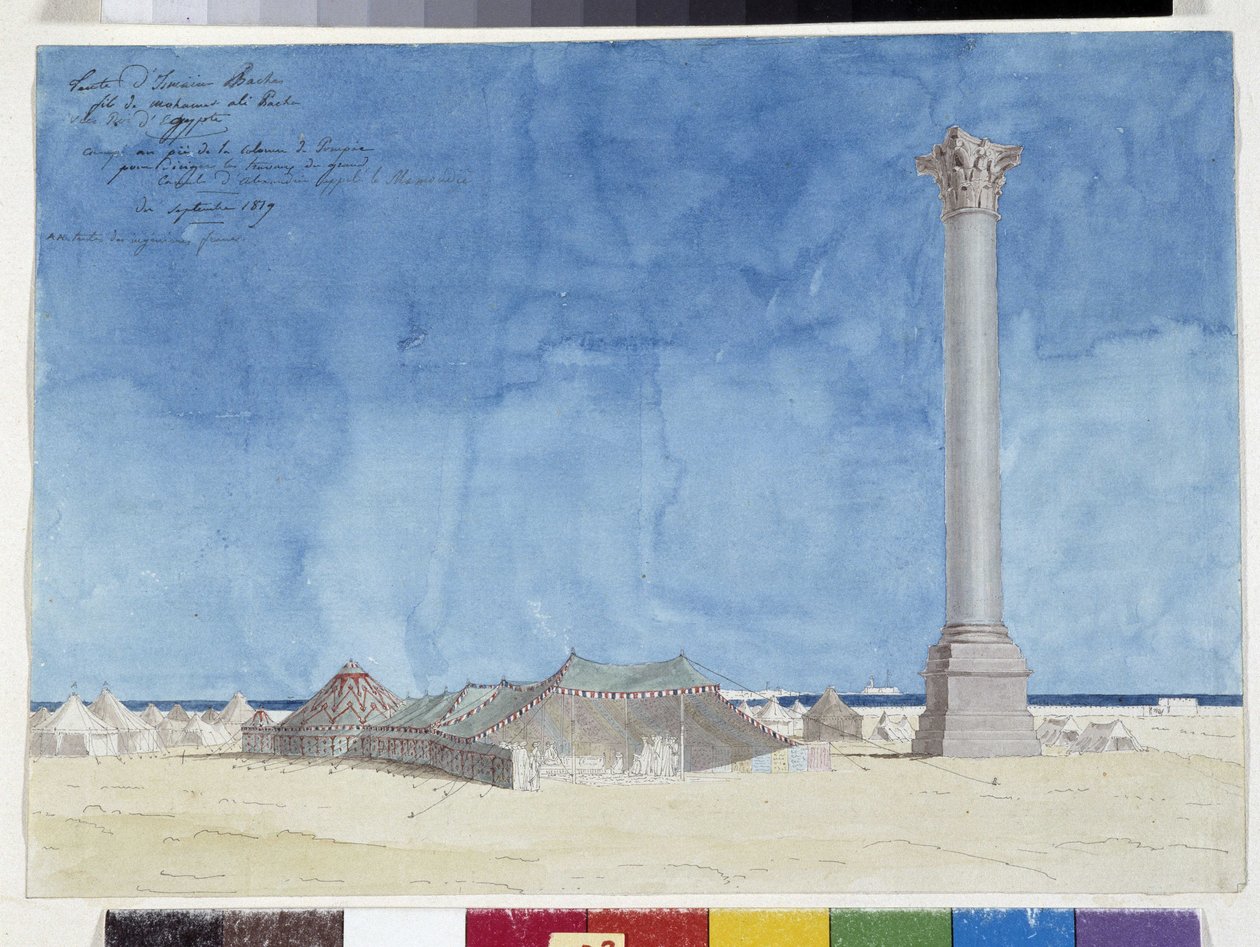 帐篷，在庞培柱脚下扎营。 帕斯卡·科斯特 (1787-1879) 绘画，马赛市图书馆 作者 帕斯卡泽维尔（后）科斯特
