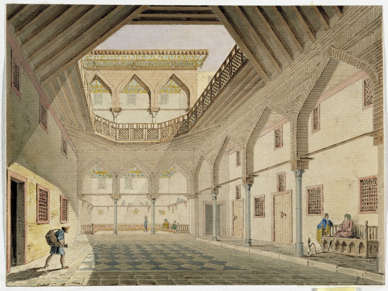 阿齐尔-奥斯曼-阿加（Azir Osman Agha）家的大篷车内景。帕斯卡尔-科斯特（1787-1879 年）的水彩画，马赛地中海考古博物馆 作者 帕斯卡泽维尔（后）科斯特