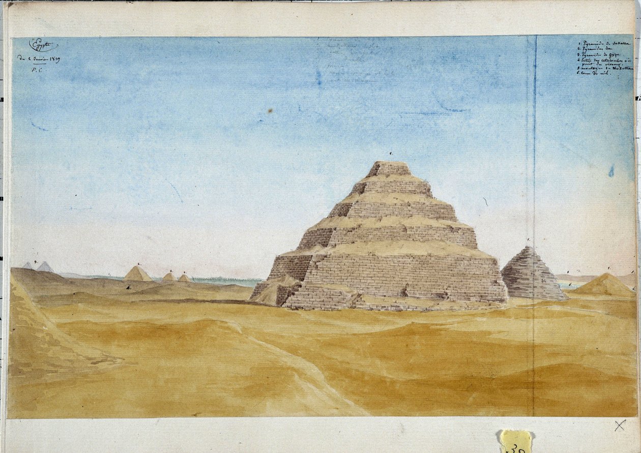 萨卡拉金字塔的视图。 埃及 1819 年 1 月 帕斯卡·科斯特 (Pascal Coste)（1787-1879 年）水彩画，马赛市图书馆 作者 帕斯卡泽维尔（后）科斯特