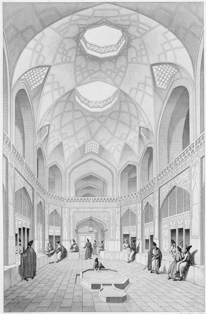 来自波斯的&39;Voyage Pittoresque&39;的卡山的Adji Seid Hussein Bazaar，由Louis Felix Penel（17,08-1830）刻，由巴黎Lemercier出版，1856年 作者 帕斯卡尔泽维尔科斯特