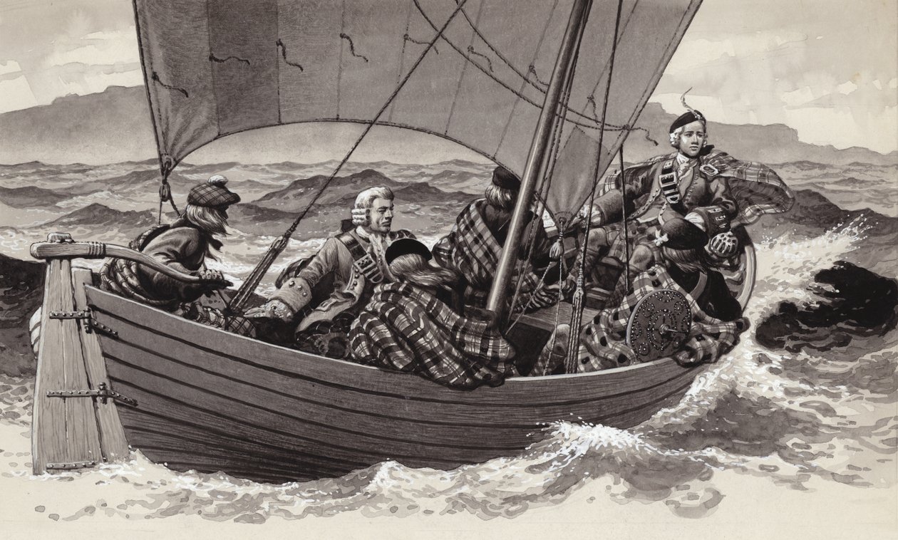 邦尼-查理王子出发前往斯凯岛（纸面水粉画） 作者 帕特（1907-95）尼科尔