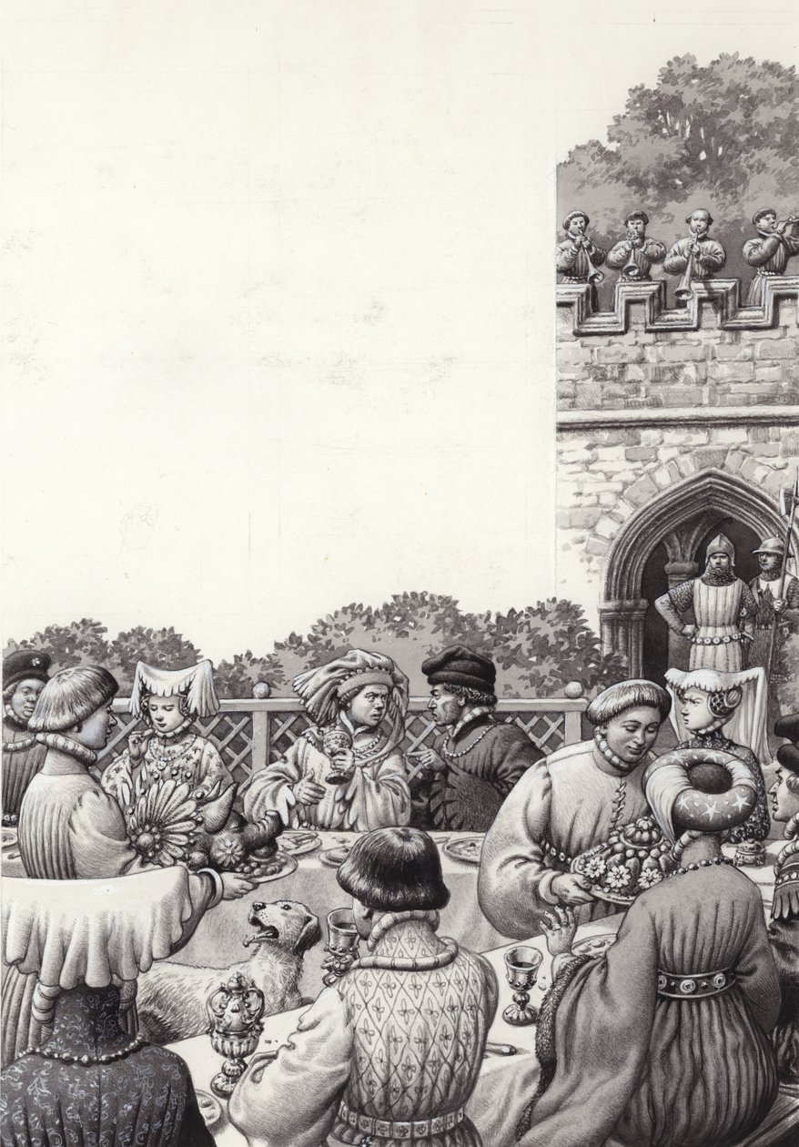 中世纪德意志皇帝鲁伯特的宫廷晚宴（水粉画，纸面） 作者 帕特（1907-95）尼科尔