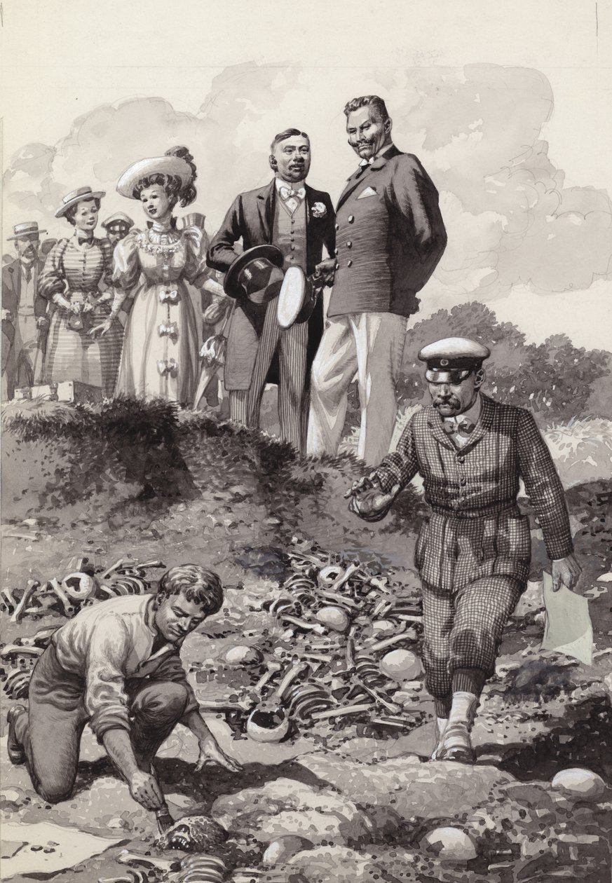 威廉二世于 1905 年参观哥特兰的维斯比挖掘工作（水粉画，纸面） 作者 帕特（1907-95）尼科尔