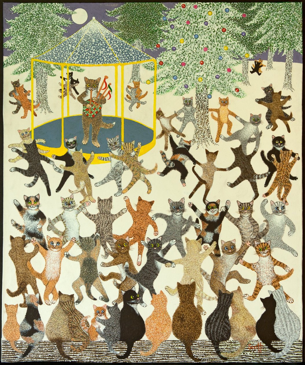 新的开始，2013 年（花布上的丙烯画） 作者 帕特·斯科特