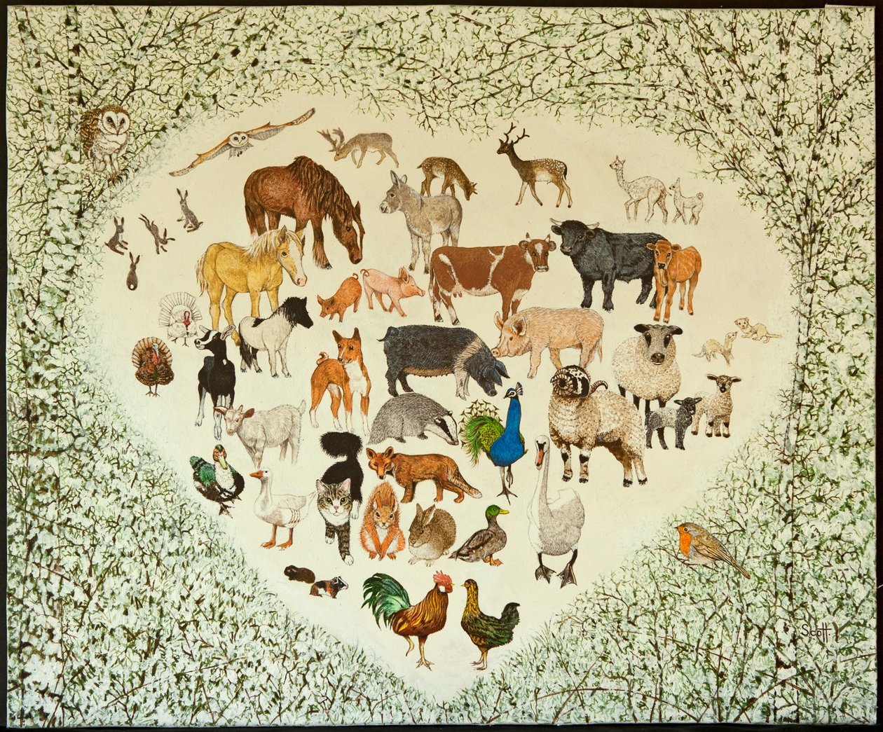 在一切的中心，2013 年（花布上的丙烯画） 作者 帕特·斯科特