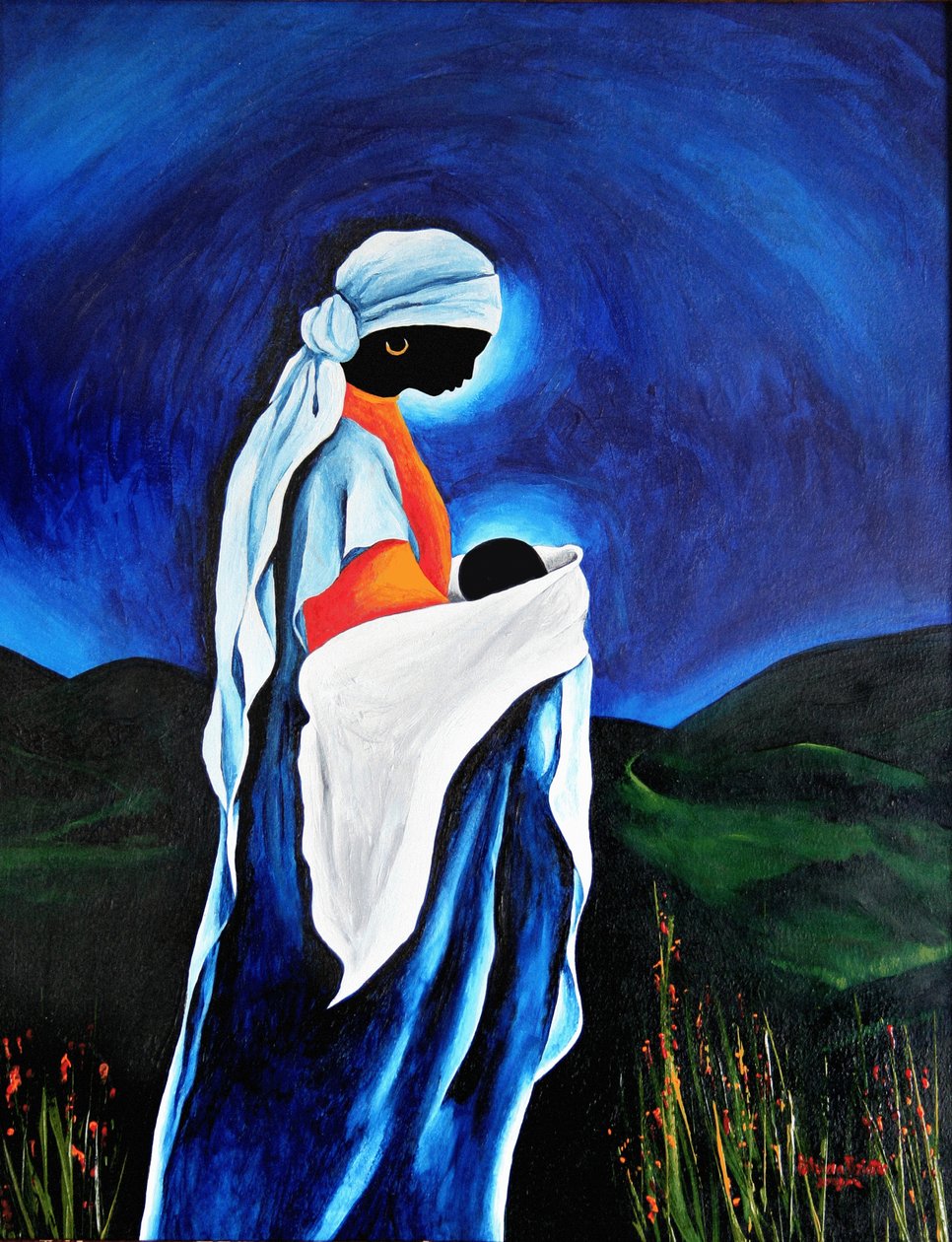麦当娜和孩子 - 亲爱的儿子，2008年（木材上的丙烯酸） 作者 帕特里夏·布林特（Patricia Brintle）