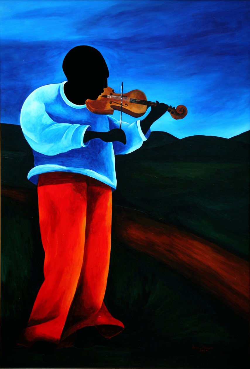 Ti-Jean小提琴家，2008年（亚克力在masonite上） 作者 帕特里夏·布林特（Patricia Brintle）