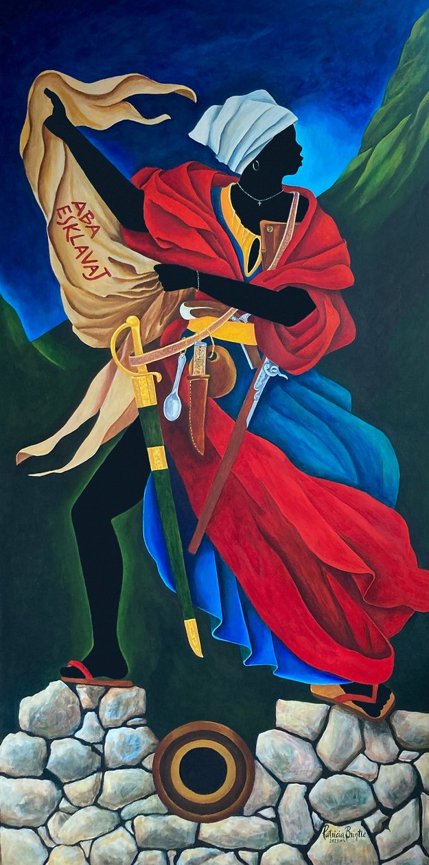 玛丽·珍妮·拉马蒂尼埃 (Marie Jeanne Lamartiniere) 在堡垒，2021 年（布面丙烯） 作者 帕特里夏·布林特（Patricia Brintle）