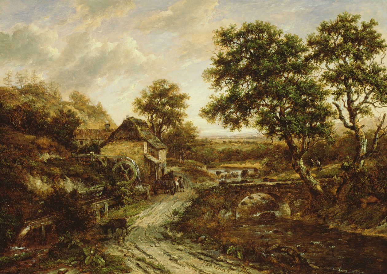 俯冲的火石磨坊与景观与水的秋天，1831年 作者 帕特里克·纳斯米斯