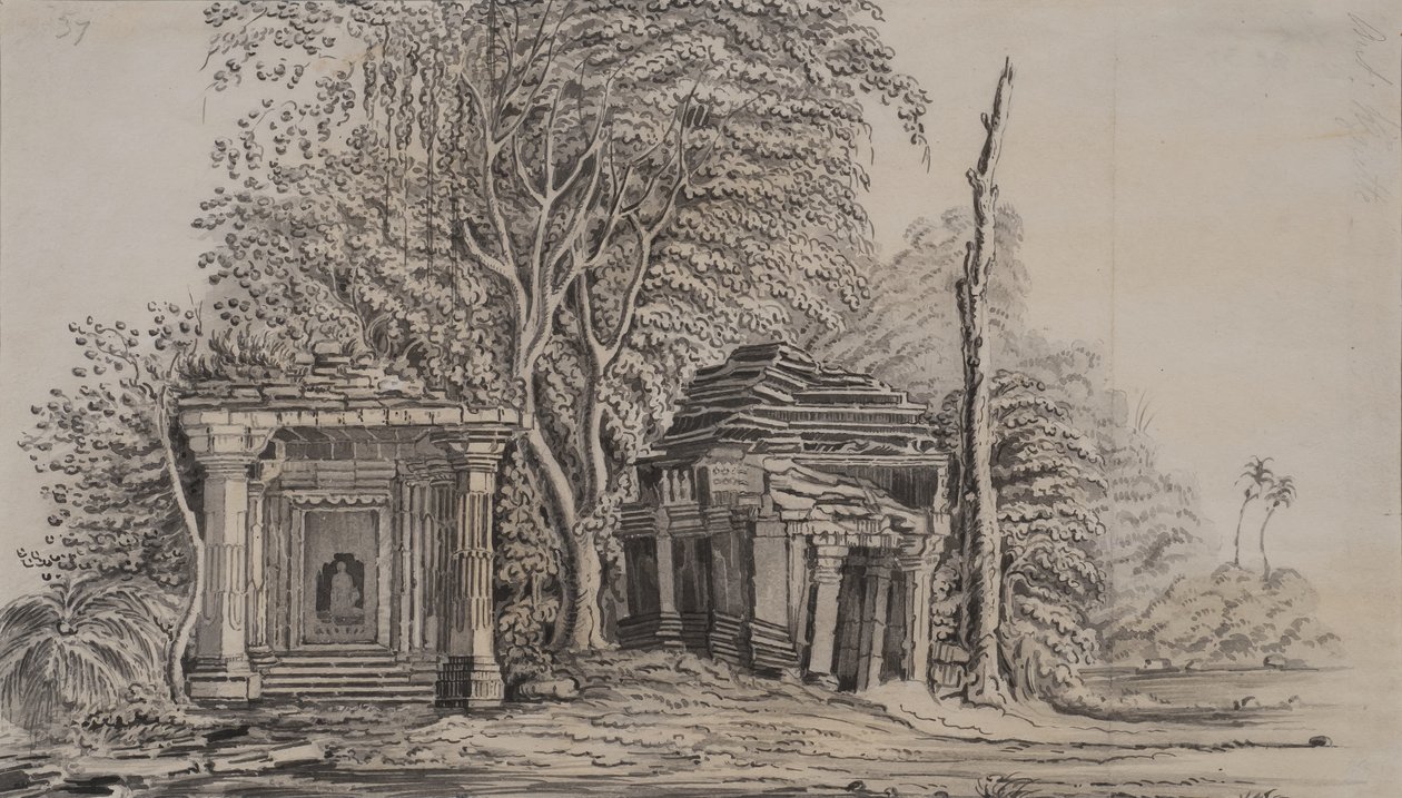 Gunga Bheou寺庙，1820年（铅笔和纸上洗） 作者 帕特里克·沃