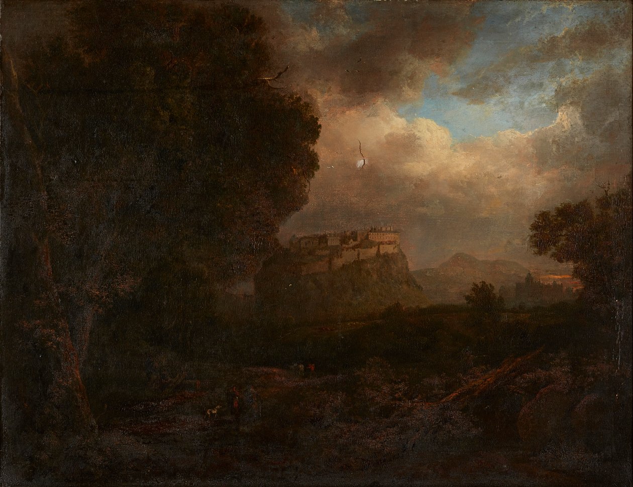 爱丁堡远景，前景为旅行者（布面油画） 作者 帕特里克 (attr.to) 纳斯米斯