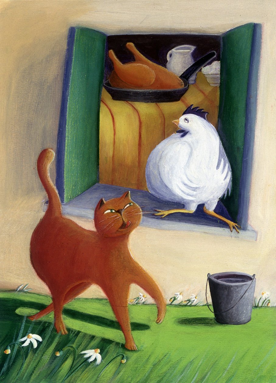 农场院子里的猫和鸡 - 插画：Patrizia La Porta 作者 帕特里齐娅·拉波塔