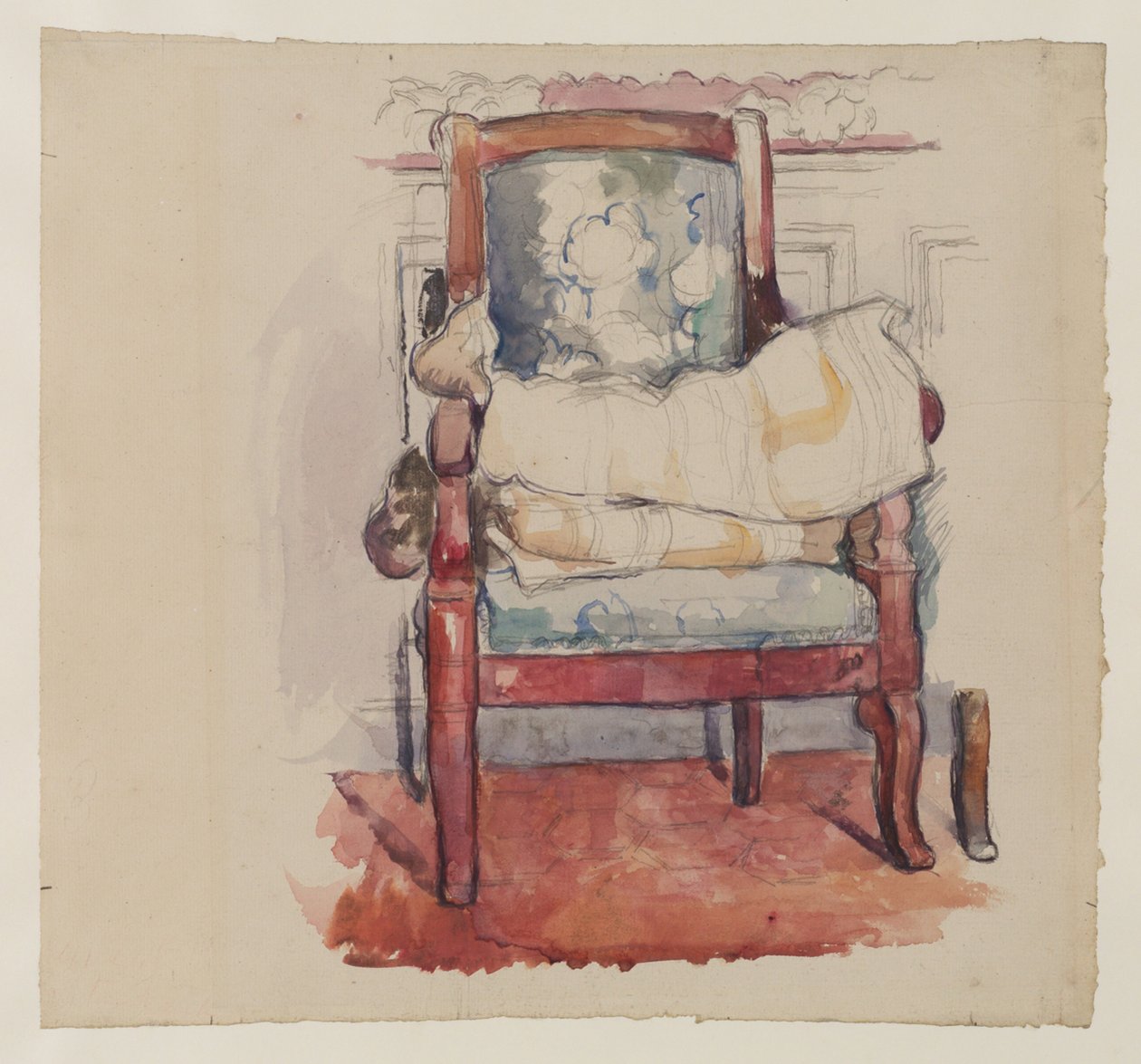 扶手椅，1885-90（纸上铅笔，卫生纸和水粉） 作者 保罗·塞尚