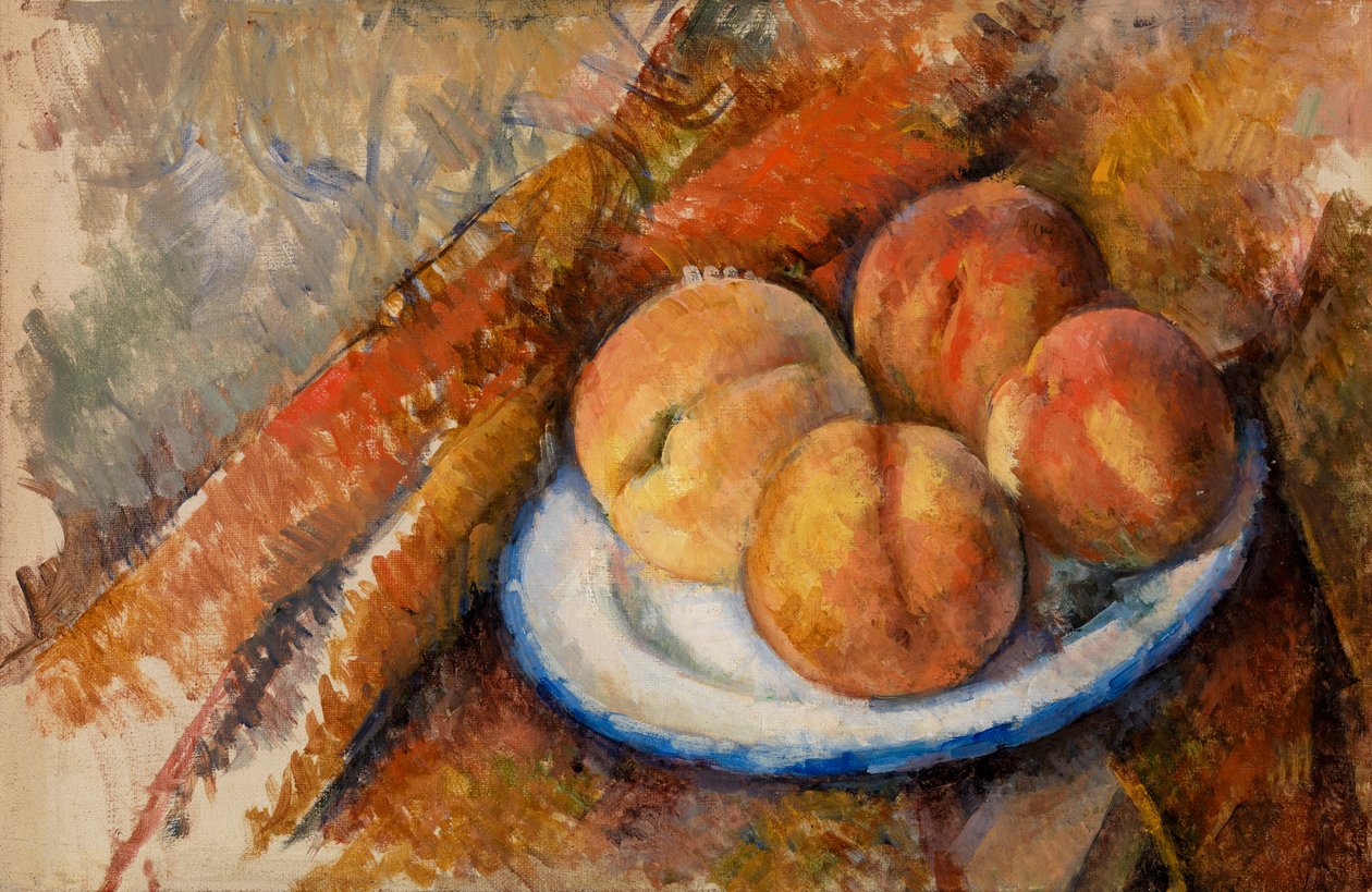 板上的四个桃子，1890-94 作者 保罗·塞尚