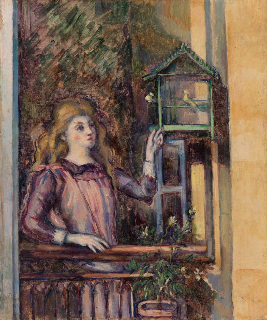 鸟笼的女孩，c.1888 作者 保罗·塞尚