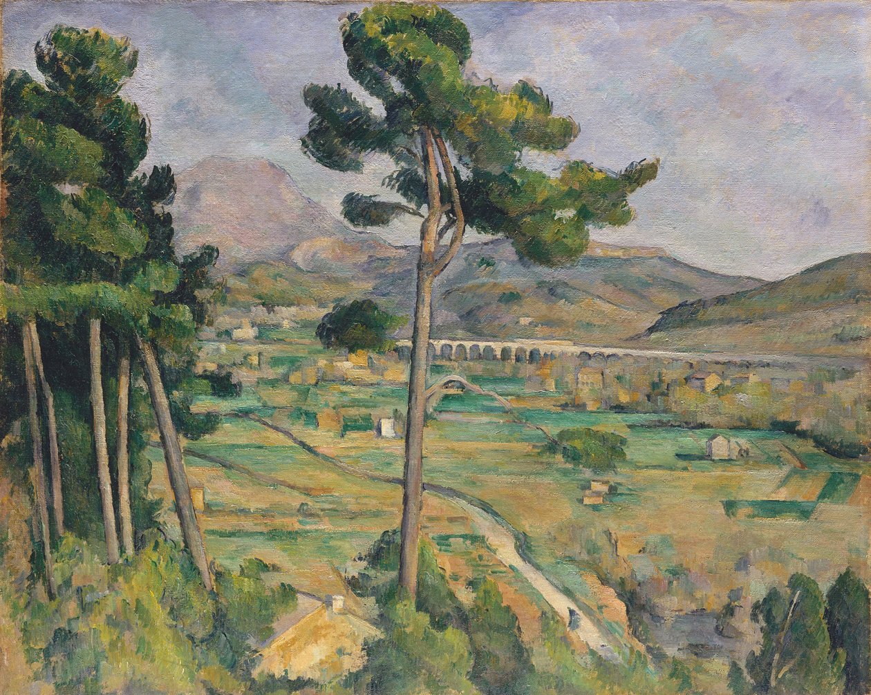 景观与高架桥：Montagne Sainte-Victoire，c.1885-87 作者 保罗·塞尚