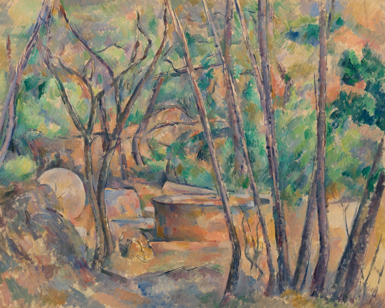 磨石和蓄水池在树下，1892-94 作者 保罗·塞尚