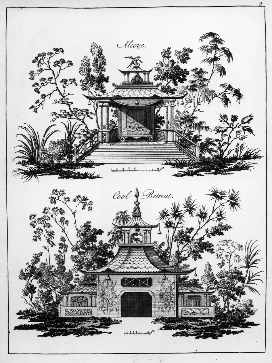 1759年出版的“中国建筑，民用和装饰”的壁龛和凉爽的静修 作者 保罗·德克尔