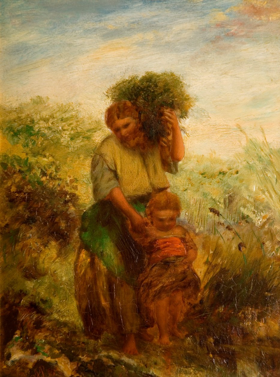 Gorse Gatherer  - 儿童穿越山间溪流，1855年 作者 保罗·法尔康纳·普尔