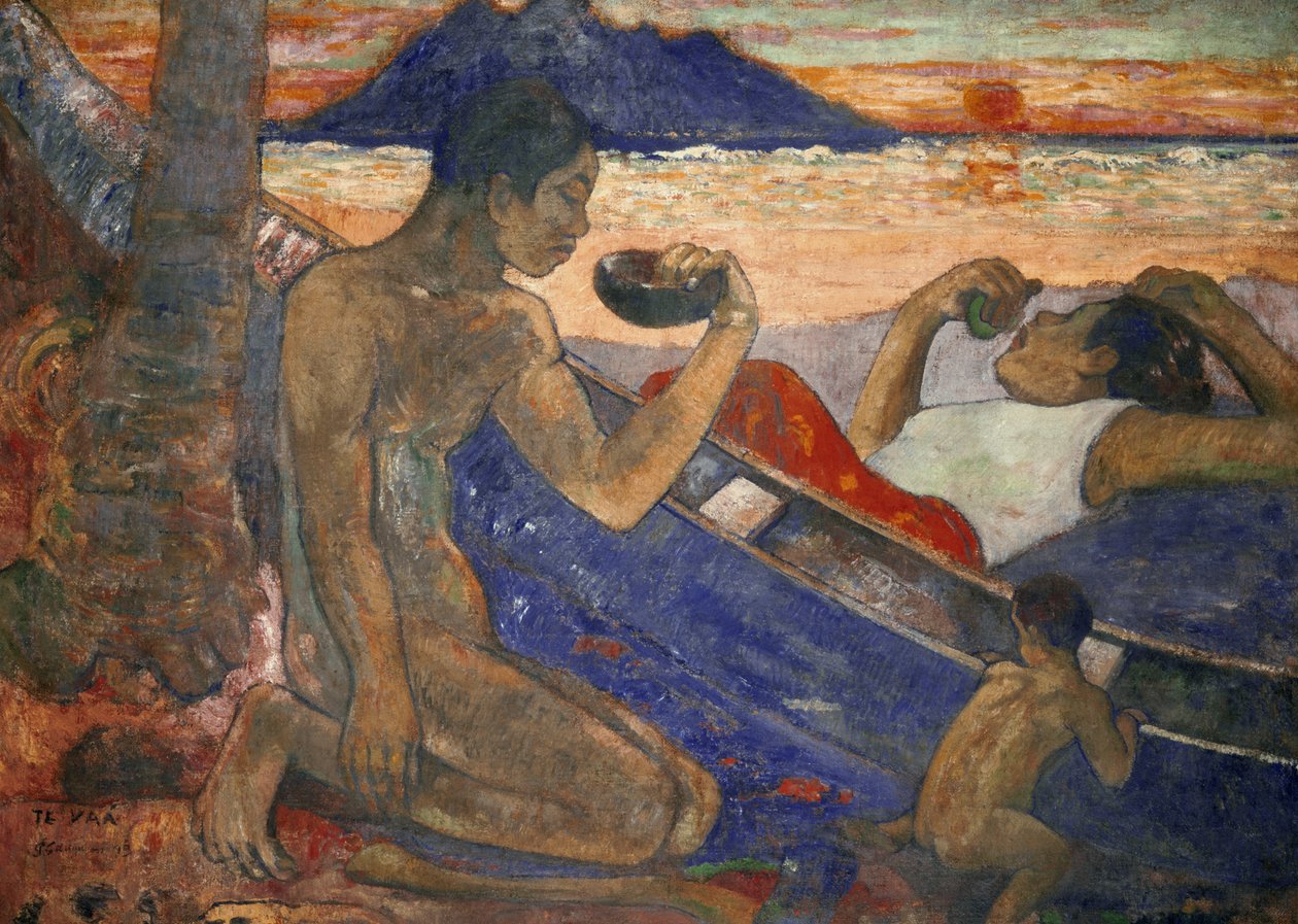 独木舟（大溪地家庭），1896年 作者 保罗·高更