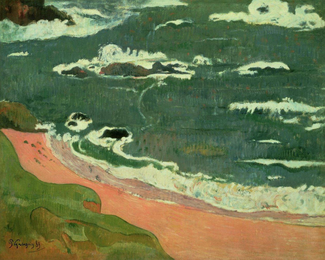 海滩在Le Pouldu，1889年 作者 保罗·高更