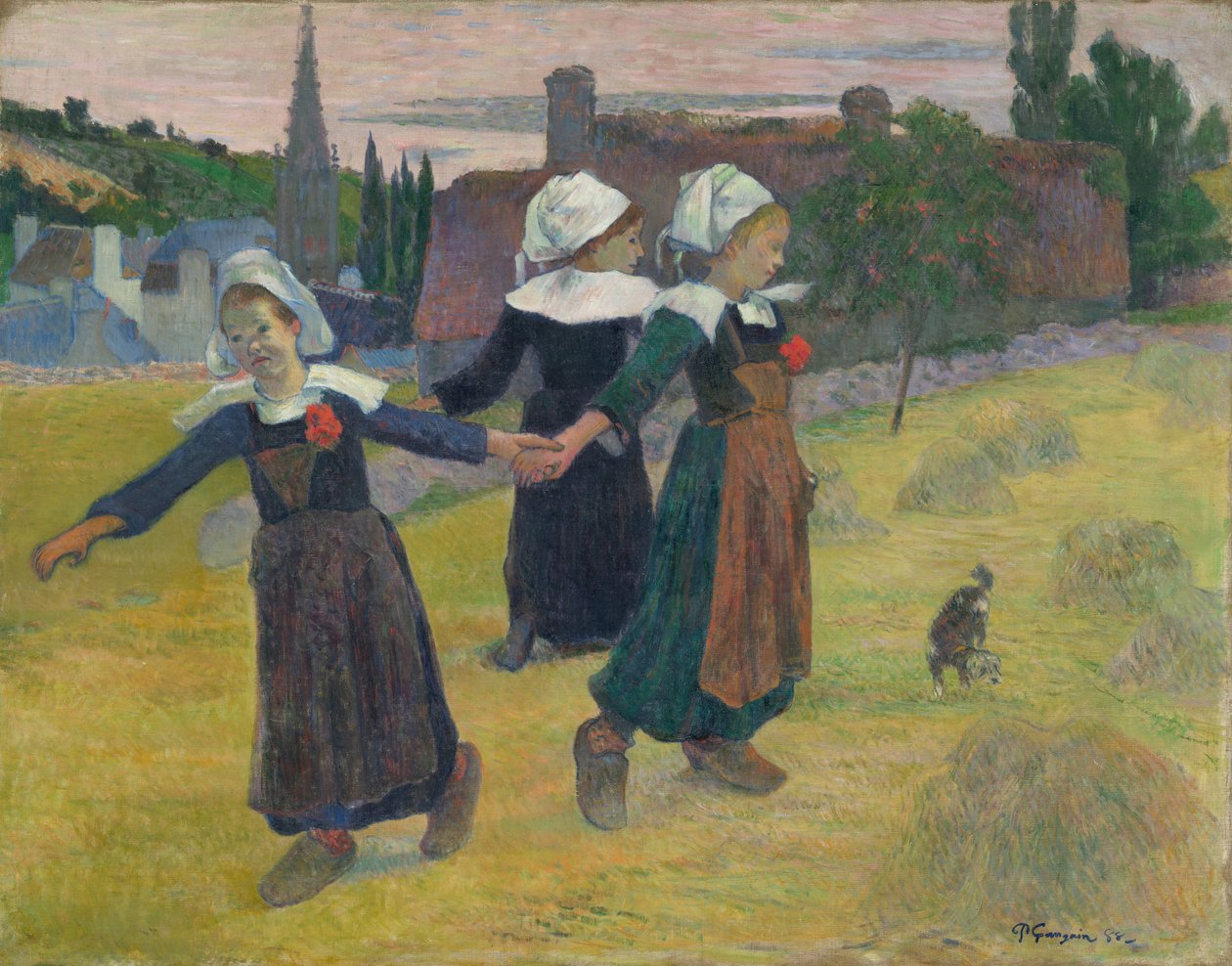 布列塔尼女孩跳舞，Pont-Aven 作者 保罗·高更
