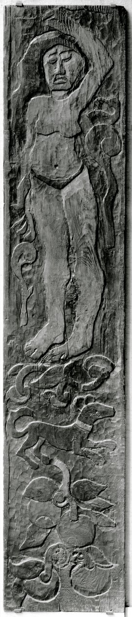 1909年（红杉）在Hiva Oa（马克萨斯群岛）Atuona的Gauguins最终住宅门框雕刻垂直面板 作者 保罗·高更