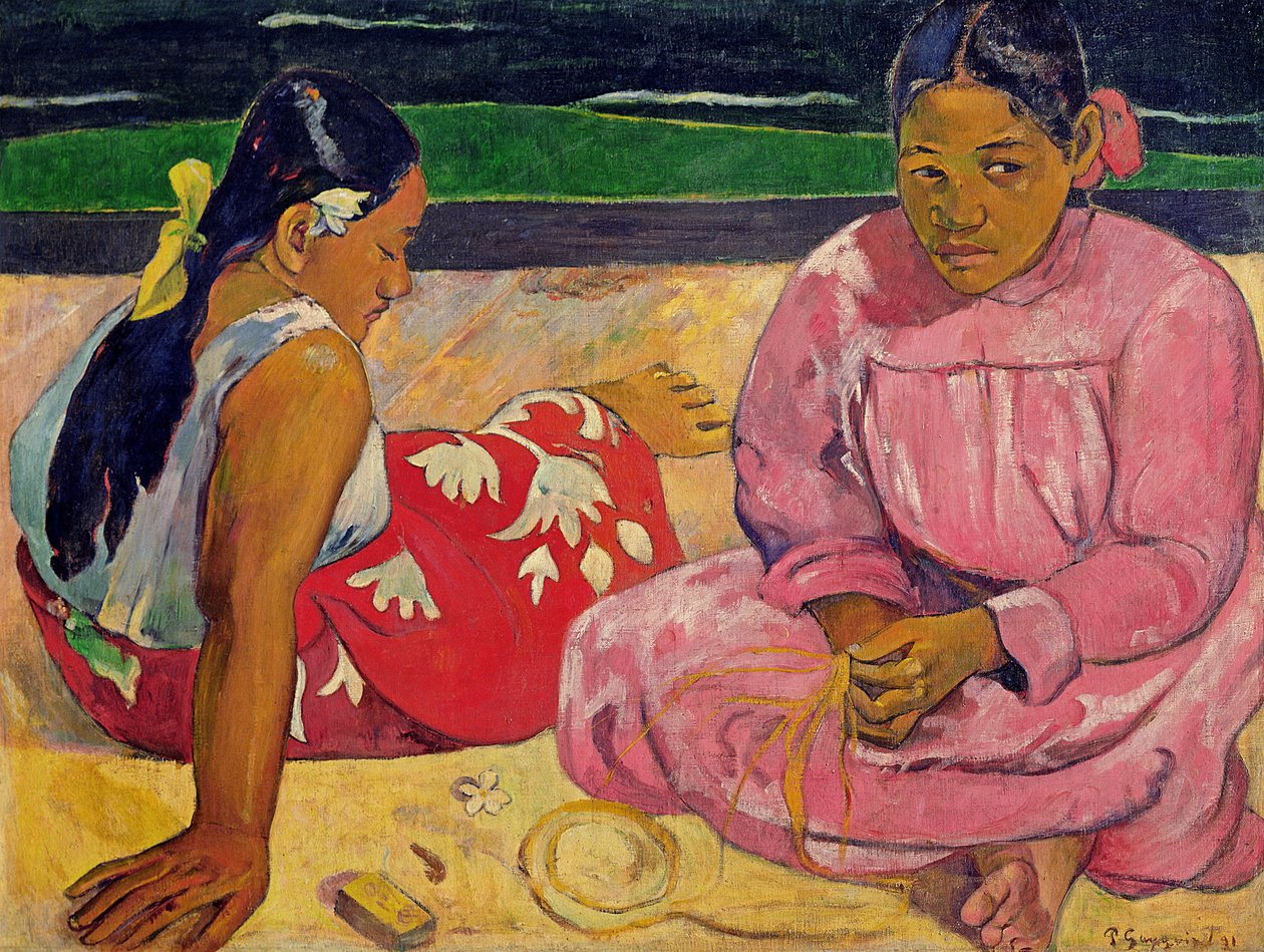 大溪地妇女，海滩，1891年 作者 保罗·高更