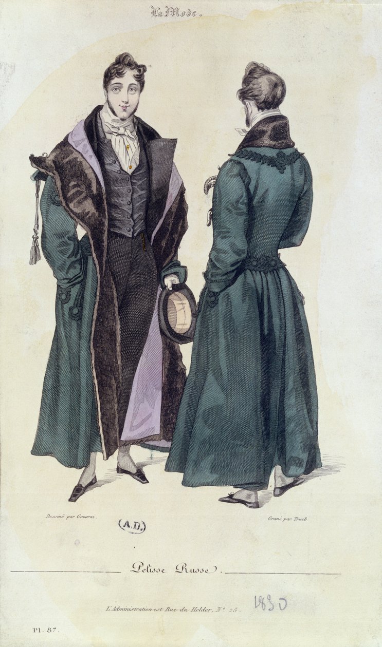 法国时尚板材Pelisse Russe，1830年（彩色雕刻） 作者 保罗·加瓦尔尼