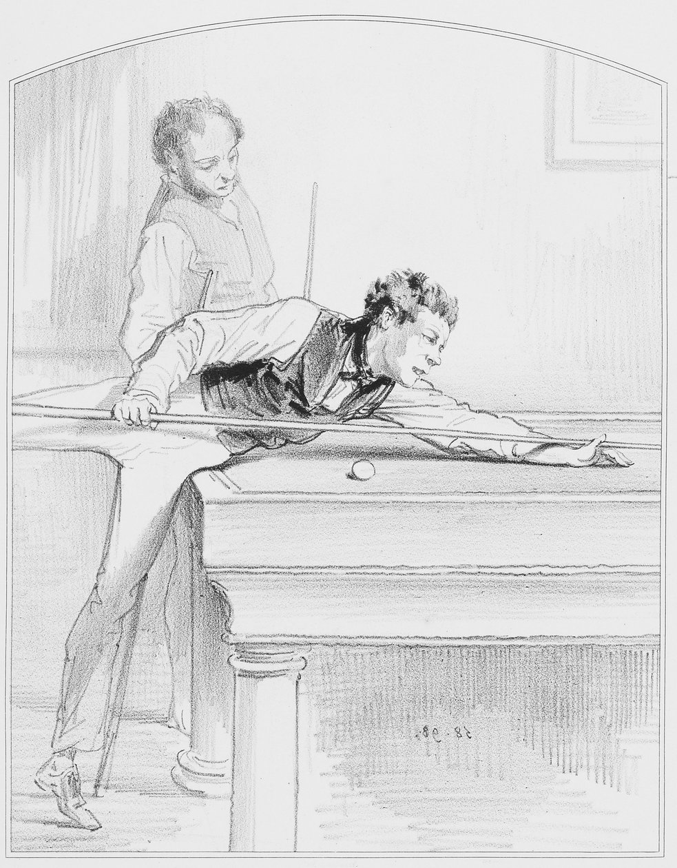 台球，来自Les Toquades的板块19，1858年 作者 保罗·加瓦尔尼
