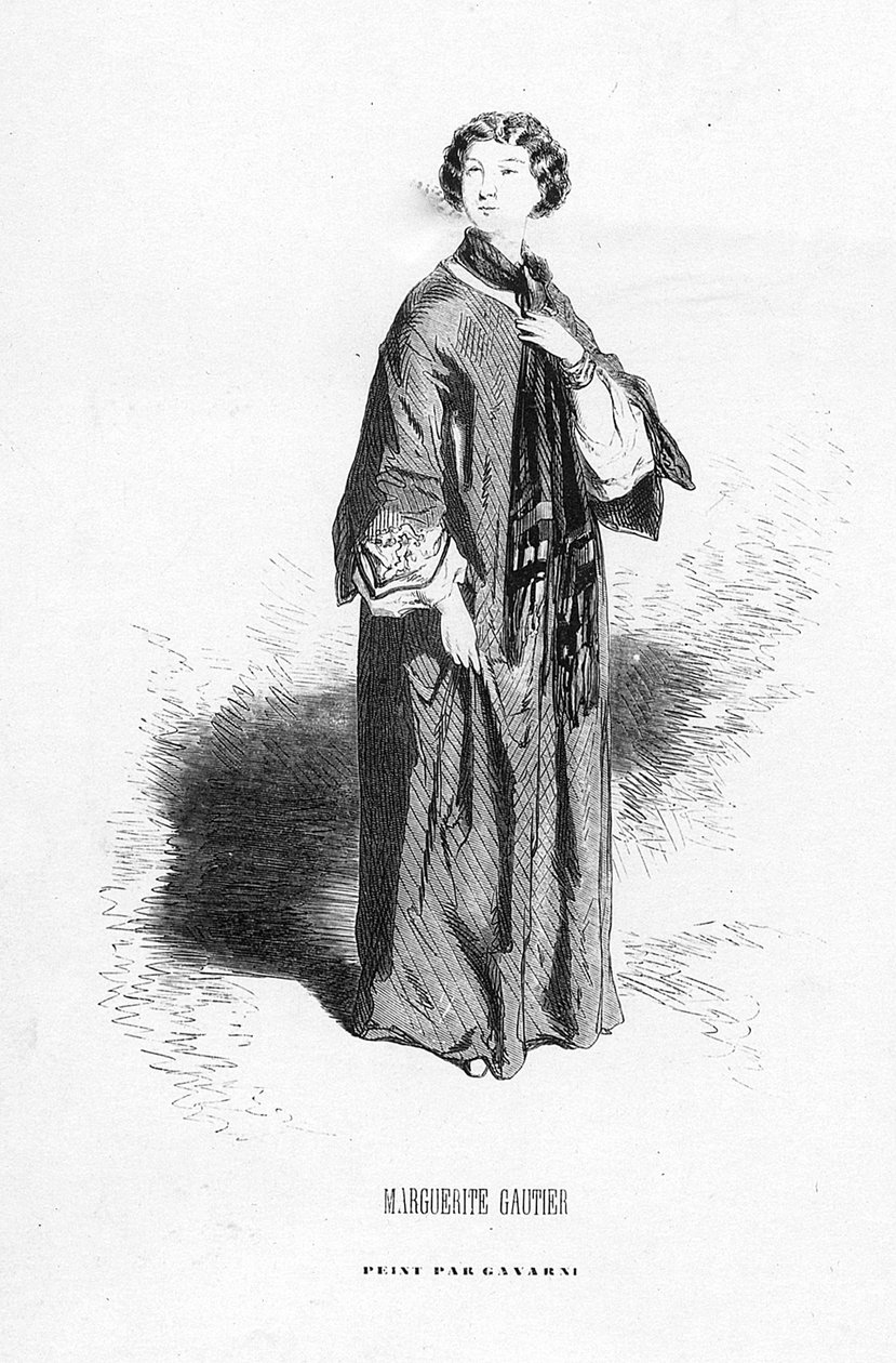 玛格丽特·戈蒂埃（Marguerite Gautier），来自亚历山大·杜马斯（Alexandre Dumas）的“有山茶花的夫人”的插图，出版于1858年 作者 保罗·加瓦尔尼