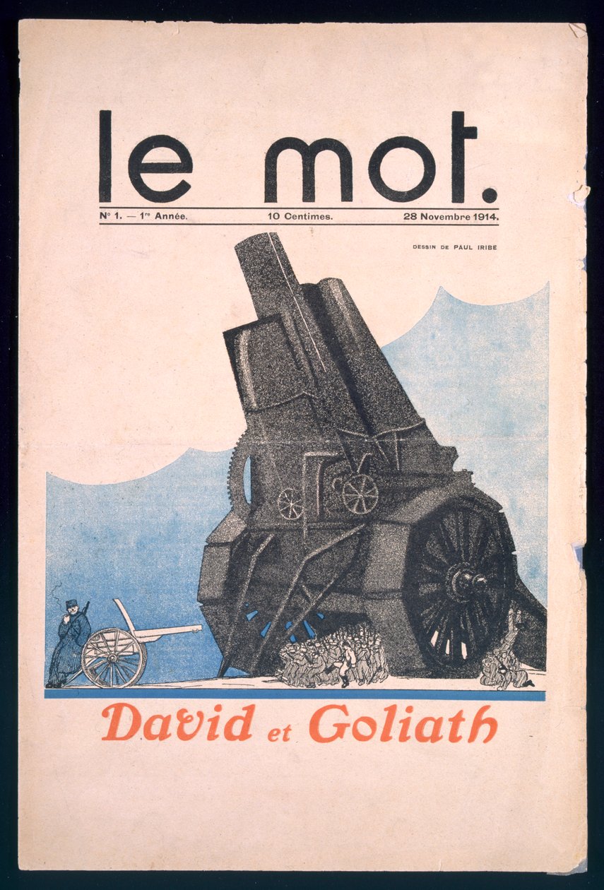 大卫和歌利亚，1914年11月28日“Le Mot”的封面 作者 保罗·伊里贝（Paul Iribe）