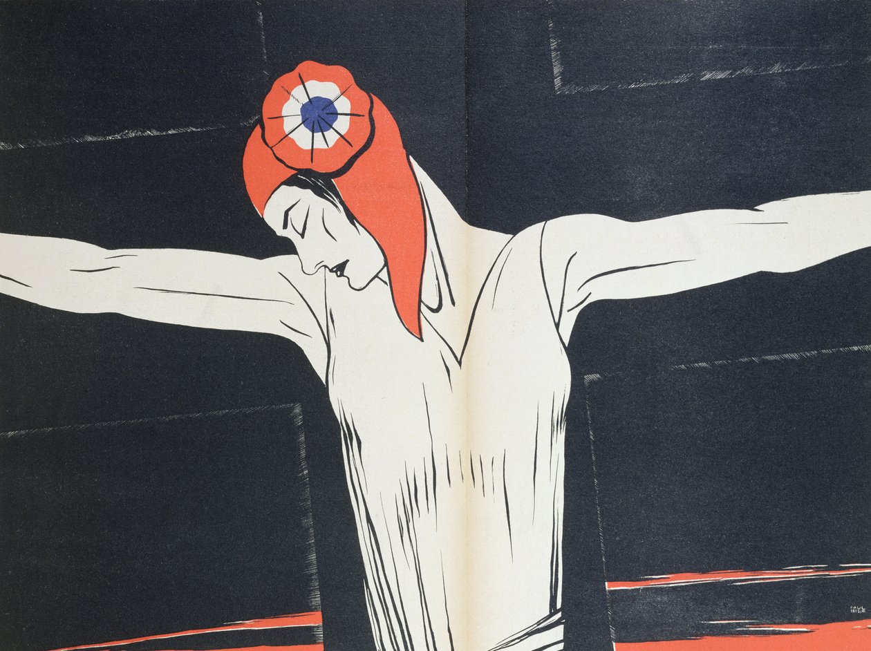 Marianne Crucified，来自保罗·伊里贝（1883-1935）的“Parlons Francais”的插图，由Editions Floury出版，1934年巴黎 作者 保罗·伊里贝（Paul Iribe）