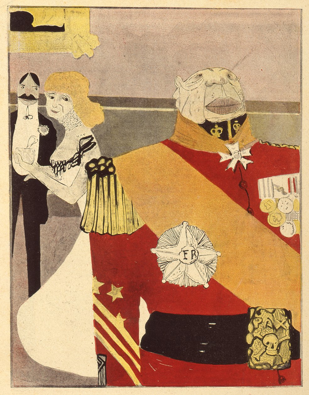 我的老朋友Jules de Bicetre，最后一位民族主义者，来自LAssiette au Beurre，1903年4月26日（彩色版画） 作者 保罗·伊里贝（Paul Iribe）