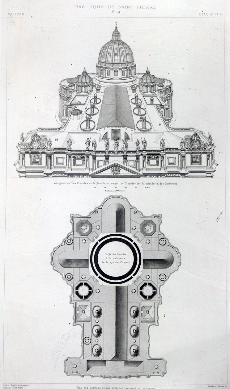 从Letarouilly的&39;Edifices de Rome Moderne&39;版本发布于1882年的罗马St.Peter&39;s屋顶 作者 保罗·玛丽·莱塔鲁伊