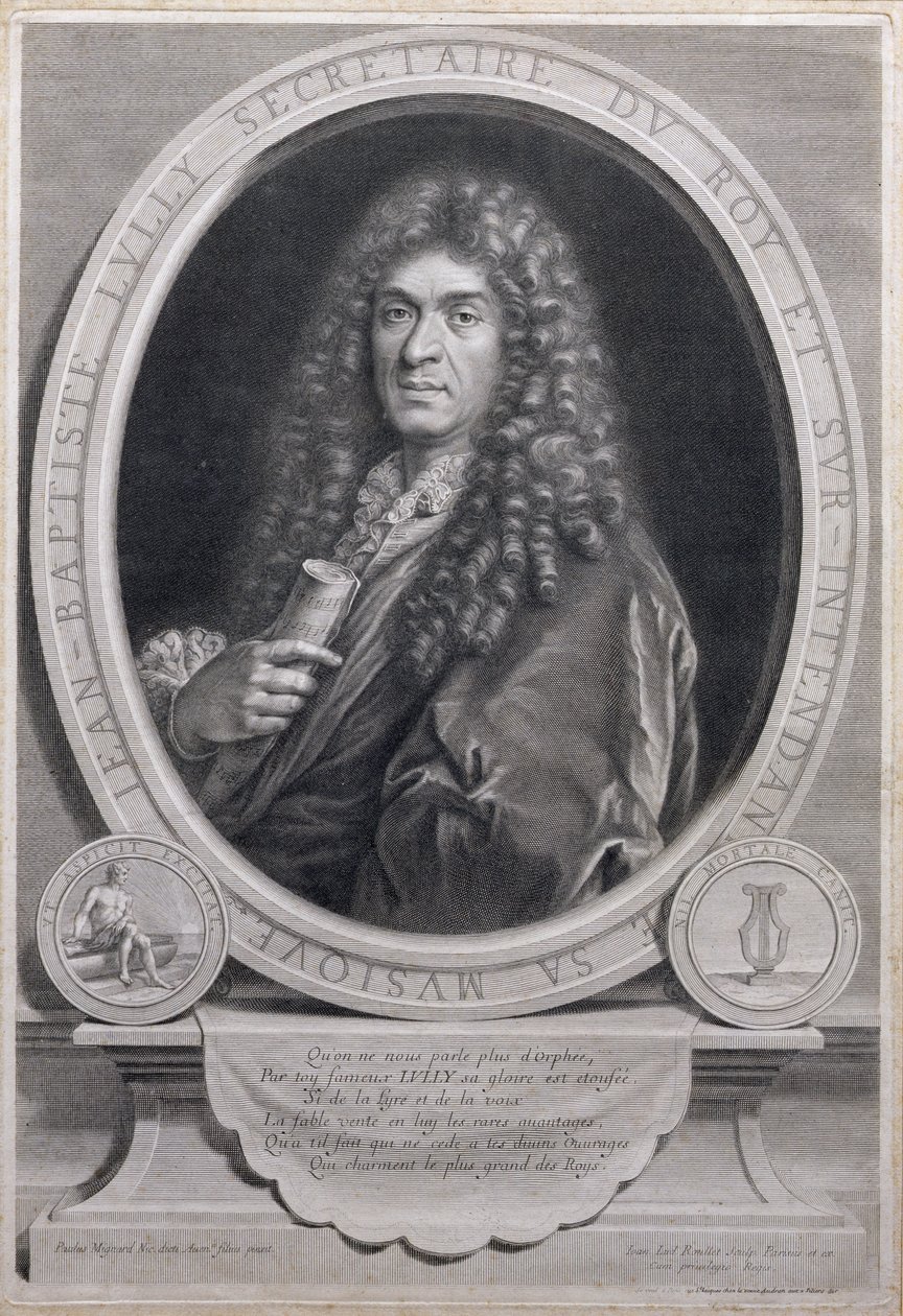 Jean Baptiste Lully（1632-87）的肖像，法国作曲家和歌剧导演，由Jean Louis Roullet（1645-99）雕刻 作者 保罗·米尼亚德