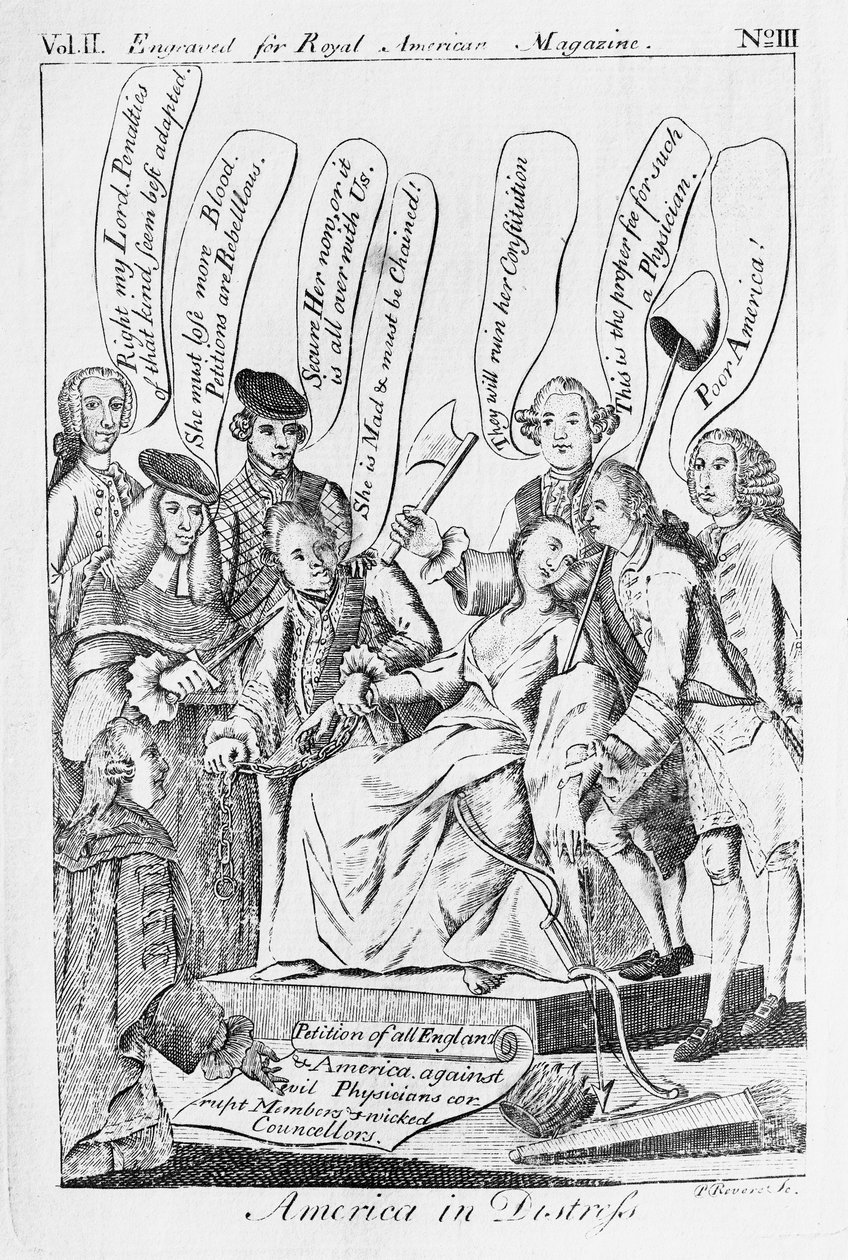 美国遇难，印在1775年3月出版的“美国皇家杂志”上 作者 保罗·里维尔