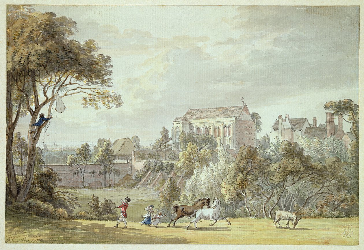 King Johns Palace，Eltham  -  1788年的风筝回收（笔和墨水和wc） 作者 保罗·桑德比