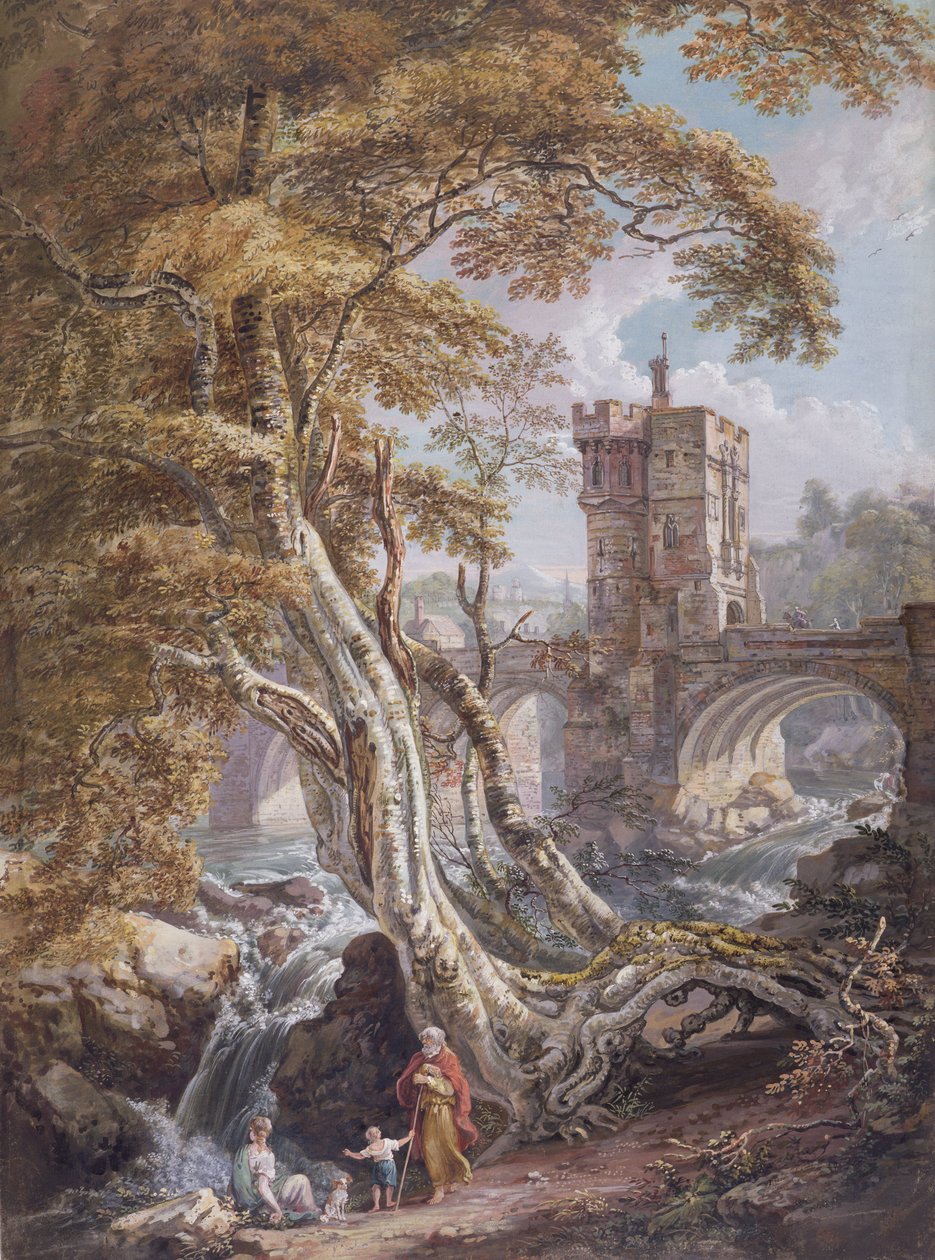 PD.8-1976查看旧威尔士桥，Shrewsbury，1770（wc，水粉和墨水在纸上） 作者 保罗·桑德比