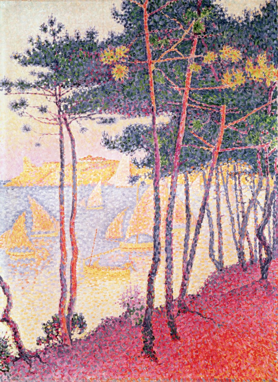 帆船和松树，1896年 作者 保罗·西尼亚克