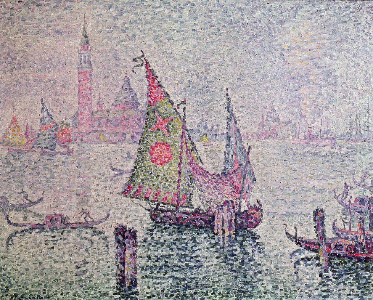 绿帆，威尼斯，1904年 作者 保罗·西尼亚克
