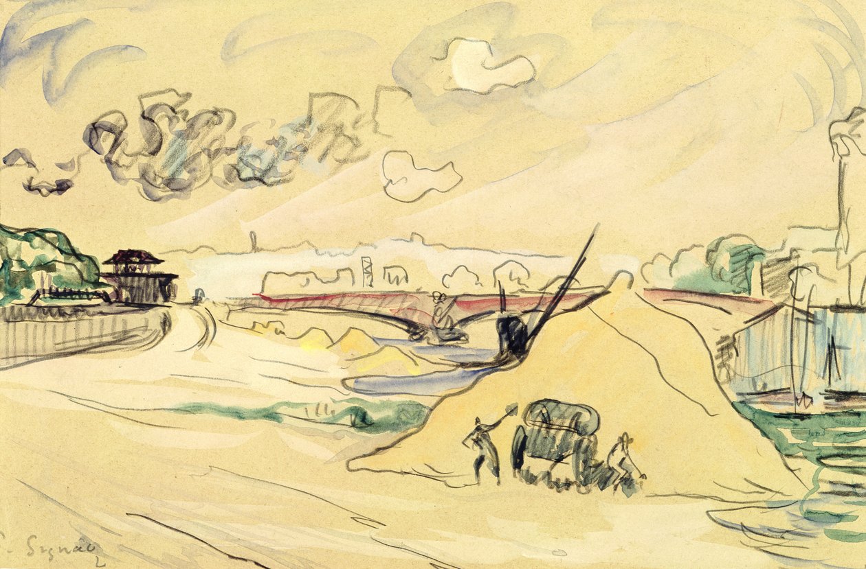 The Pile of Sand，Bercy，1905（铅笔和纸上的wc） 作者 保罗·西尼亚克