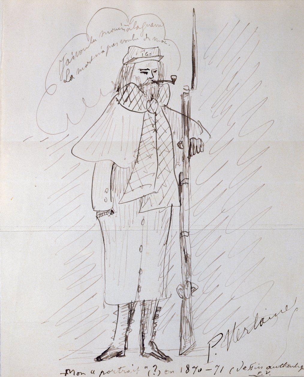 作为士兵的自画像，1870-71（笔和纸上的墨水） 作者 保罗·韦兰（Paul Verlaine）