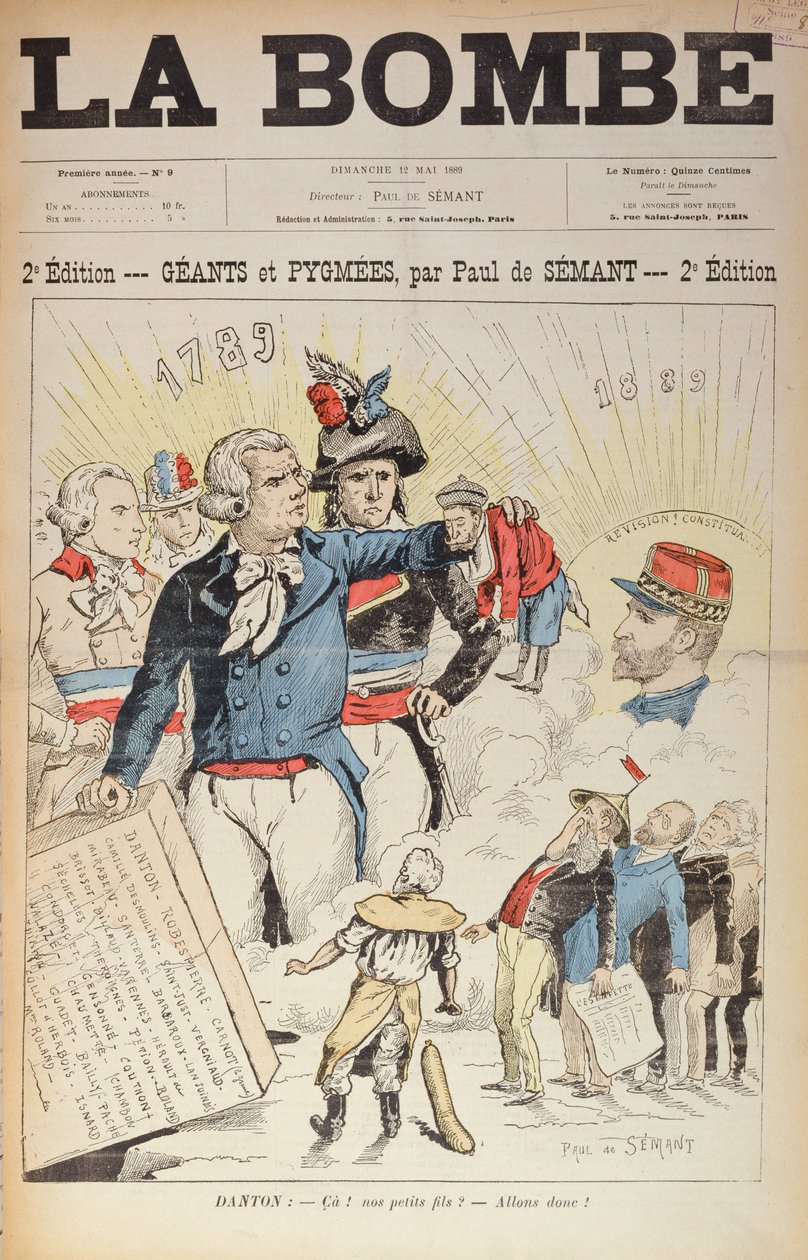 1889年共和国侏儒之前的1789年革命巨人，1889年5月12日“La Bombe”杂志的封面 作者 保罗·德·塞曼特