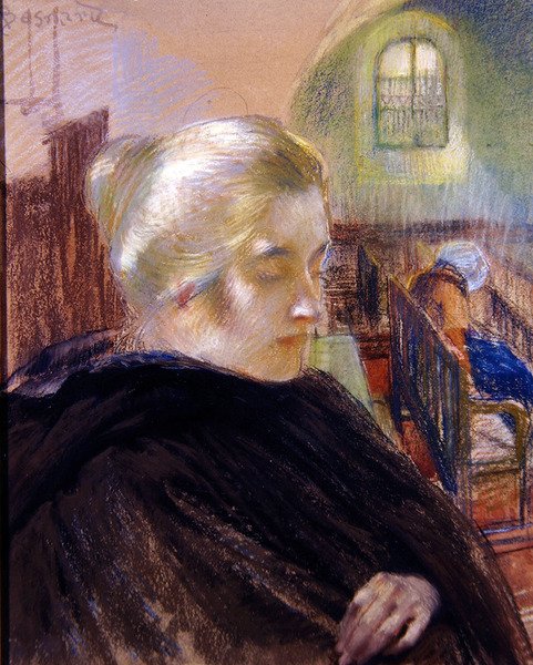贝斯纳夫人的肖像（纸上粉笔画） 作者 保罗·阿尔伯特 (attr. To) Besnard