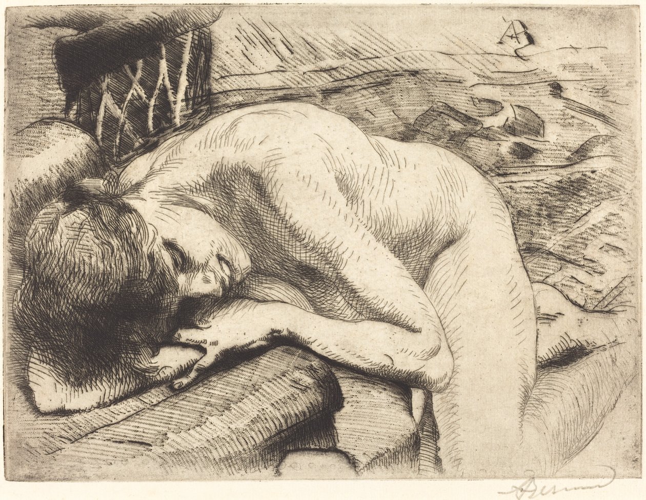 睡在地板上的模特 Le modèle endormi à terre, 1885. 作者 保罗·阿尔伯特·贝斯纳德
