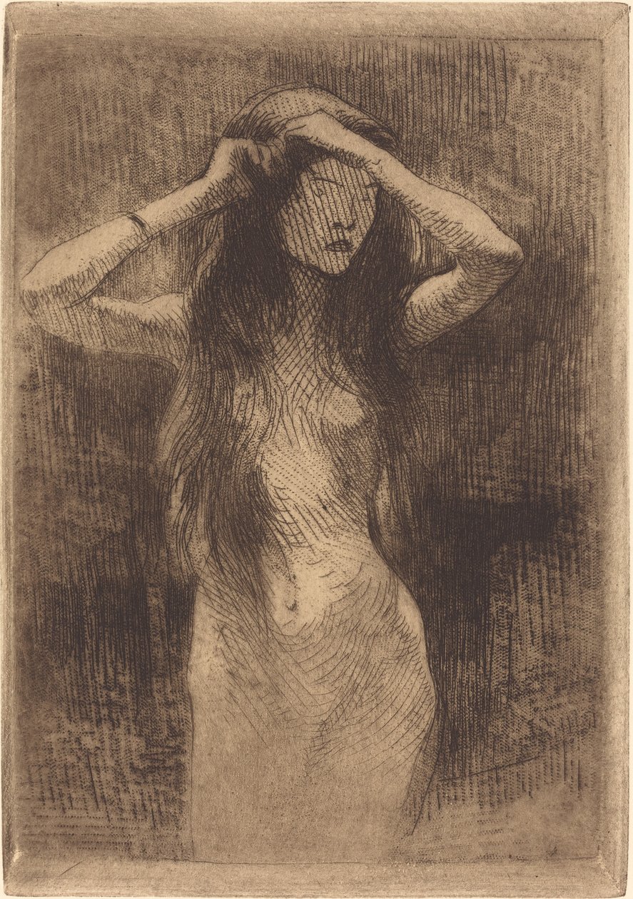 梳理头发的裸体女孩，1887年。 作者 保罗·阿尔伯特·贝斯纳德