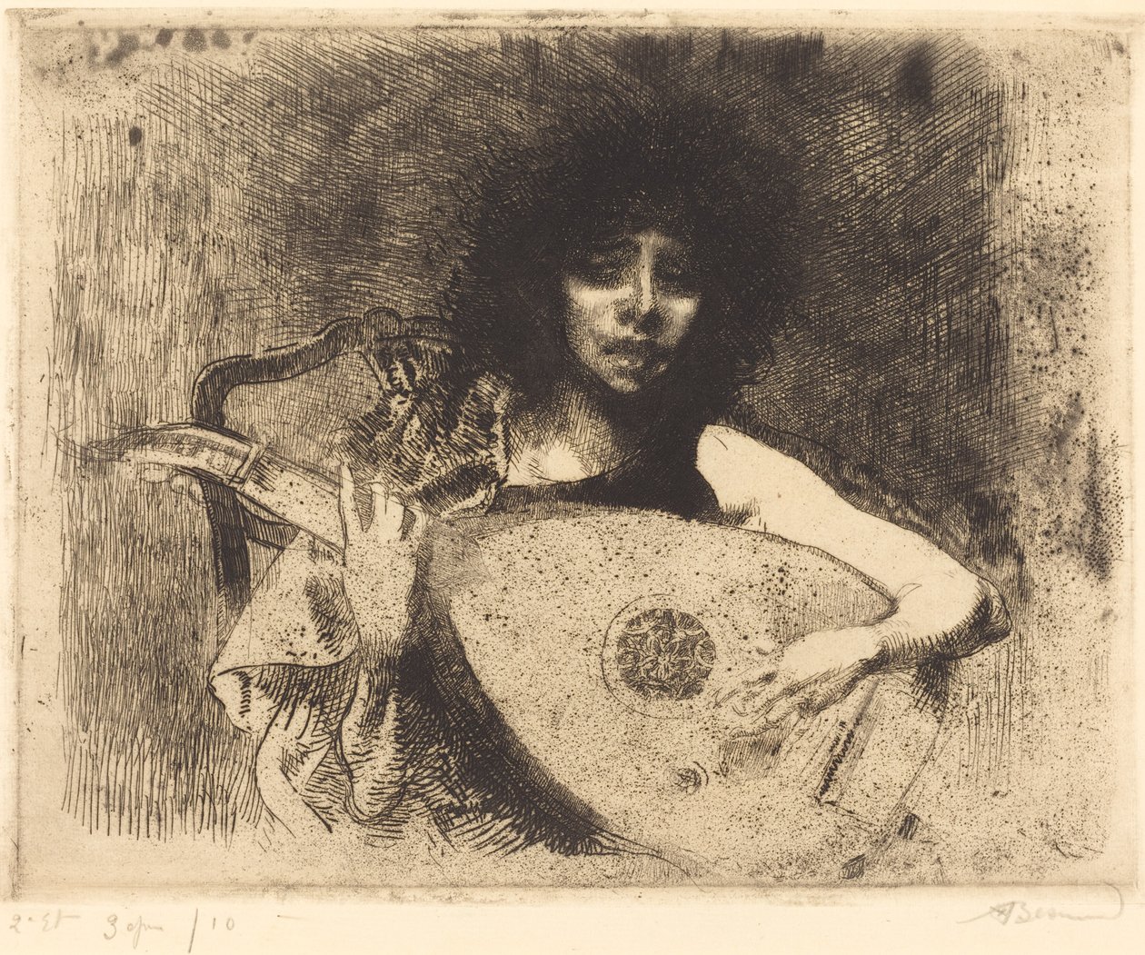 琵琶手 La joueuse de luth, 1922年。 作者 保罗·阿尔伯特·贝斯纳德